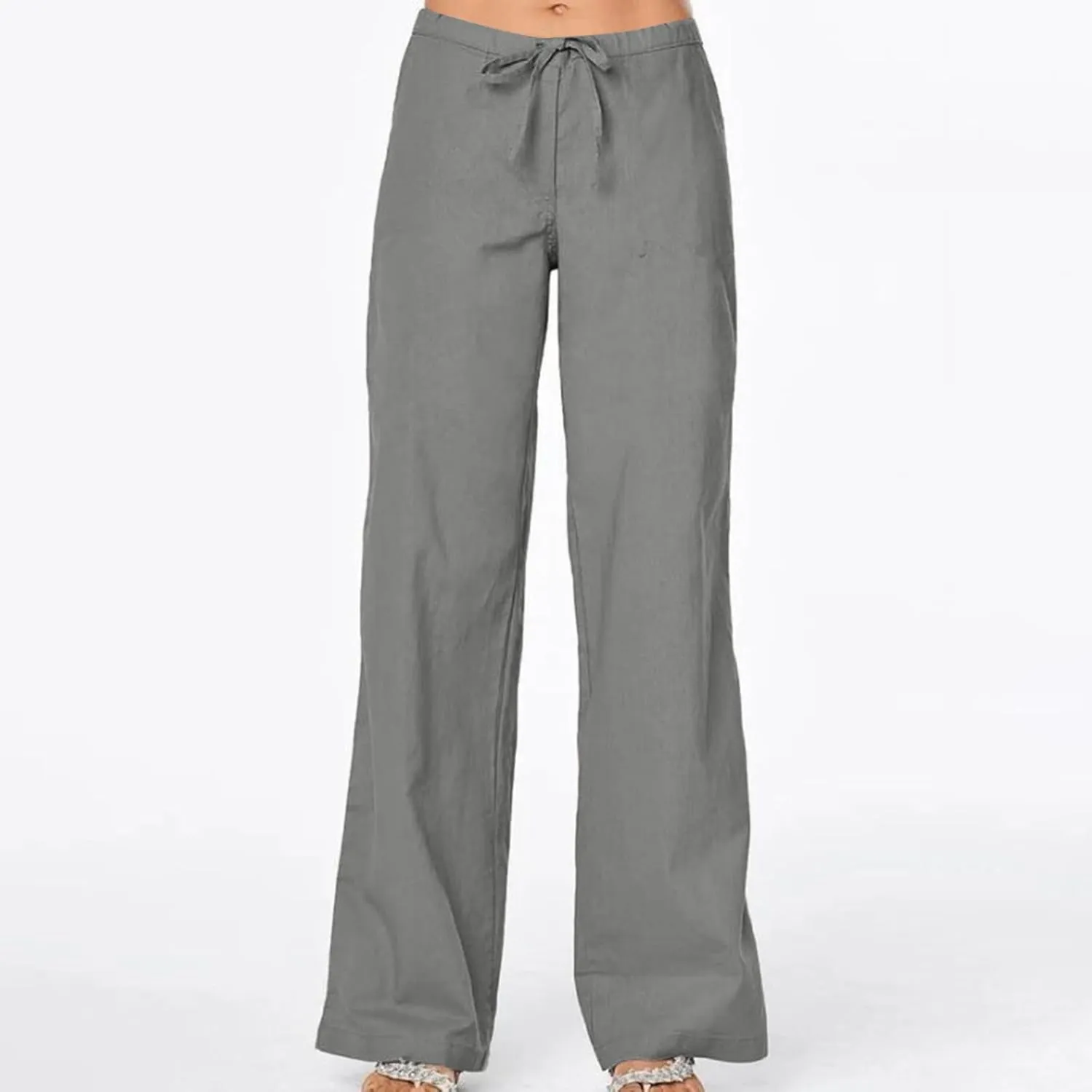 FZYLQY Women's Cotton Linen Pants, Ladies 2025 Summer Wide Leg Pants Casual Loose Elastic High Waist Palazzo Trousers
