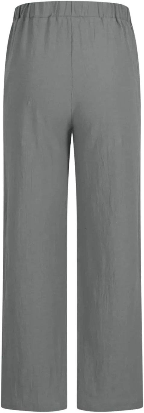 FZYLQY Women's Cotton Linen Pants, Ladies 2025 Summer Wide Leg Pants Casual Loose Elastic High Waist Palazzo Trousers