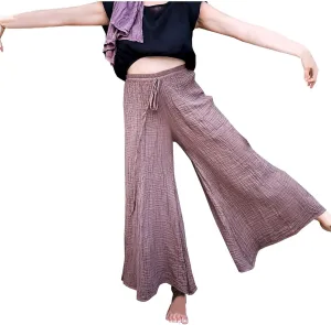 FZYLQY Women's Linen Pants Bell-Bottoms Tie Knot Trousers Slacks Summer Beach Loose Flowy Capri Pants Palazzo Lounge Pants