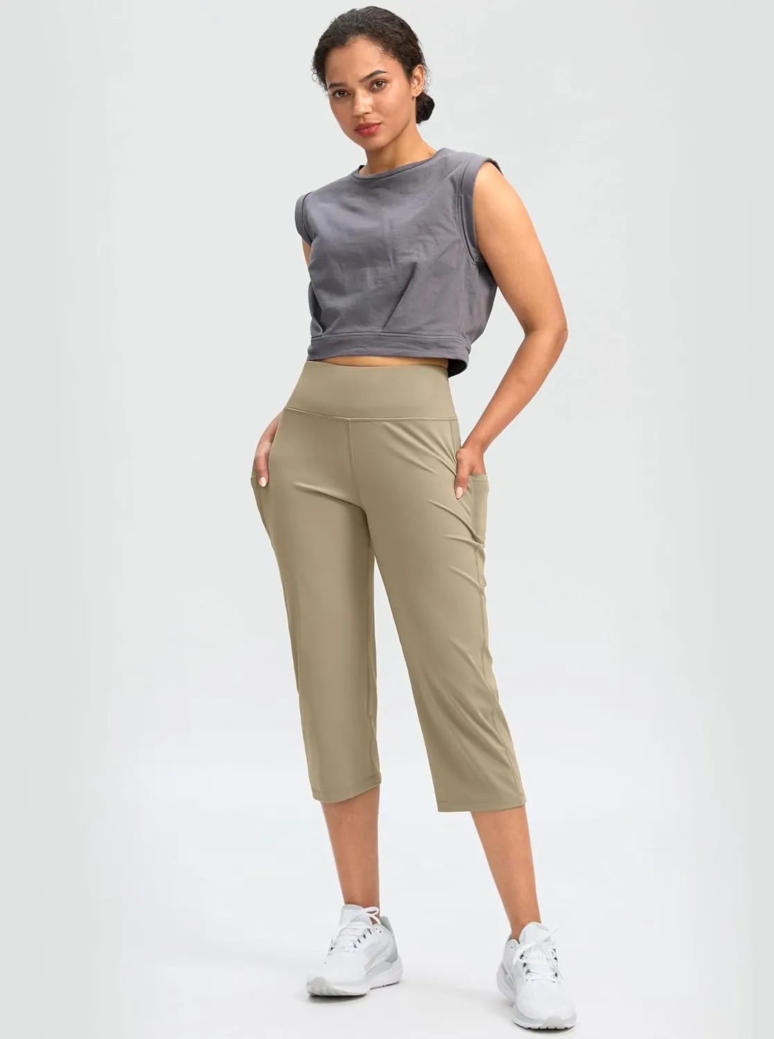 G Gradual Capri Pants for Women High Waist Workout Yoga Pants with Pockets Tummy Control Leggings Crop Straight
