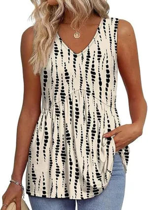 GaoCold Women's V-Neck Tank Tops Casual Sleeveless Ruffled Shirt Flared Flowy Tank Stylish Elegant Tunic Top