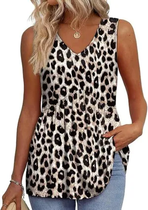 GaoCold Women's V-Neck Tank Tops Casual Sleeveless Ruffled Shirt Flared Flowy Tank Stylish Elegant Tunic Top