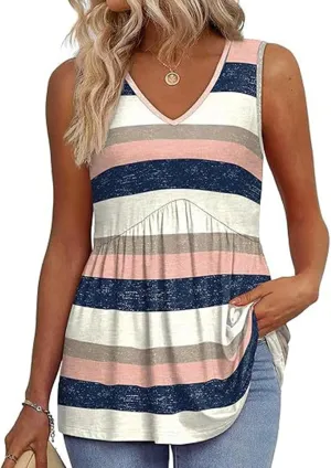 GaoCold Women's V-Neck Tank Tops Casual Sleeveless Ruffled Shirt Flared Flowy Tank Stylish Elegant Tunic Top