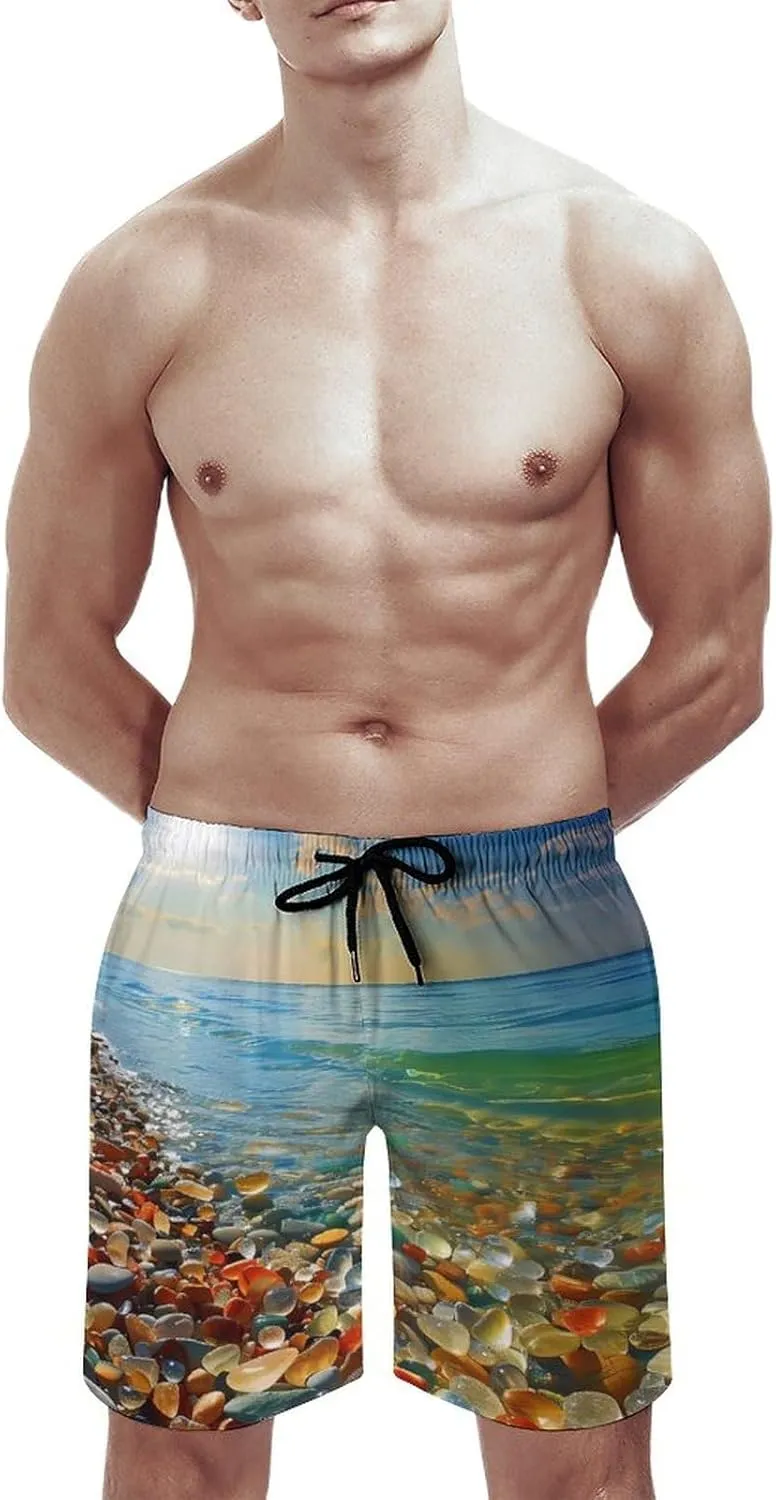 Gemstone Beach Men's Swim Trunks Quick Dry Board Shorts Breathable Summer Beach Shorts Bathing Suits