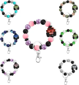 Getname Necklace Car Charm Wristlet Silicone Bead Wristlet Keychain Gift for Her Him Beaded Keychain Bracelet for Dad Keychain Wristlet for Mom Wrist Key Chain for Boyfriend