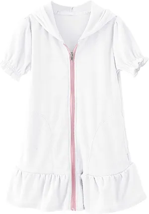 Girl Terry Cloth Swim Cover Up Zip Up Hooded Bathing Suit Coverup Wraps Rufled Kids Pool Beach Robe Cover-Up Dress