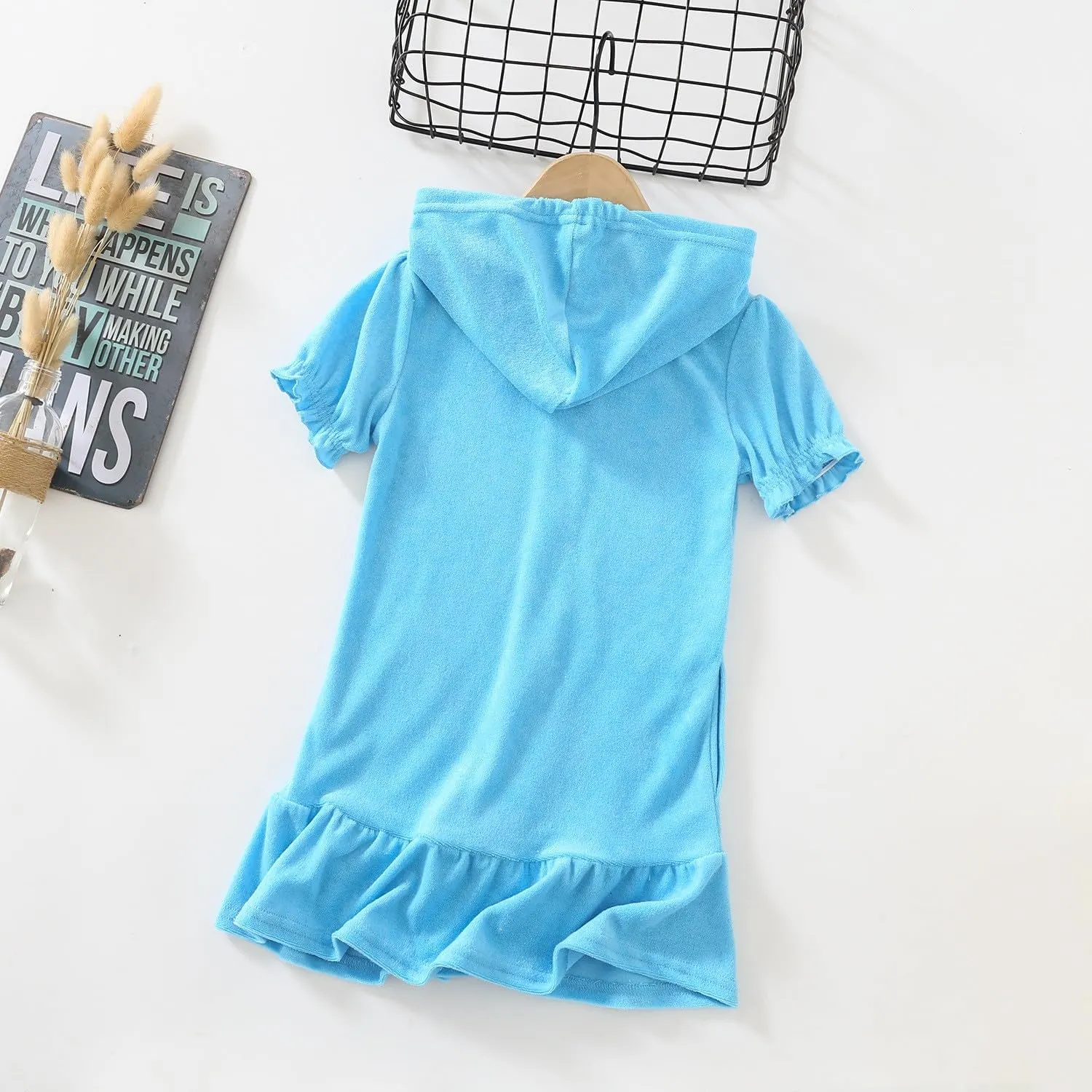 Girl Terry Cloth Swim Cover Up Zip Up Hooded Bathing Suit Coverup Wraps Rufled Kids Pool Beach Robe Cover-Up Dress