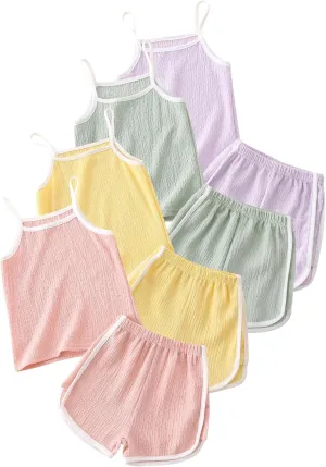 Girls 8 Pieces Summer Outfits Casual Cami Tank Top and Dolphin Shorts Clothing Sets 4-8Y
