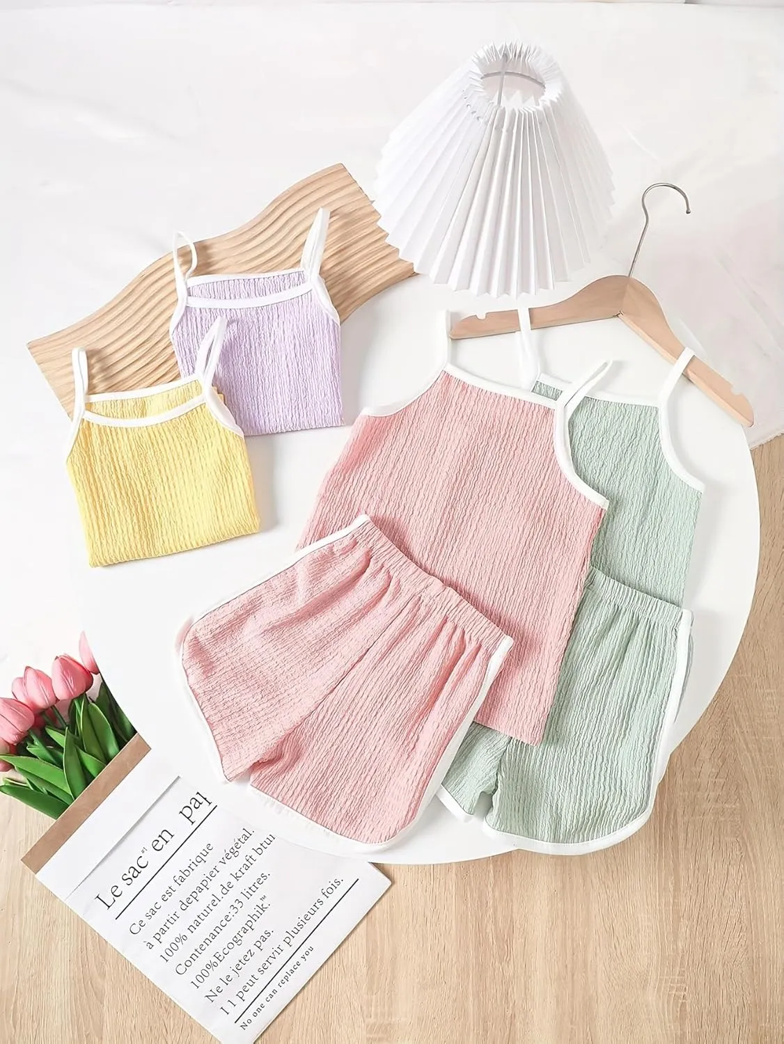Girls 8 Pieces Summer Outfits Casual Cami Tank Top and Dolphin Shorts Clothing Sets 4-8Y