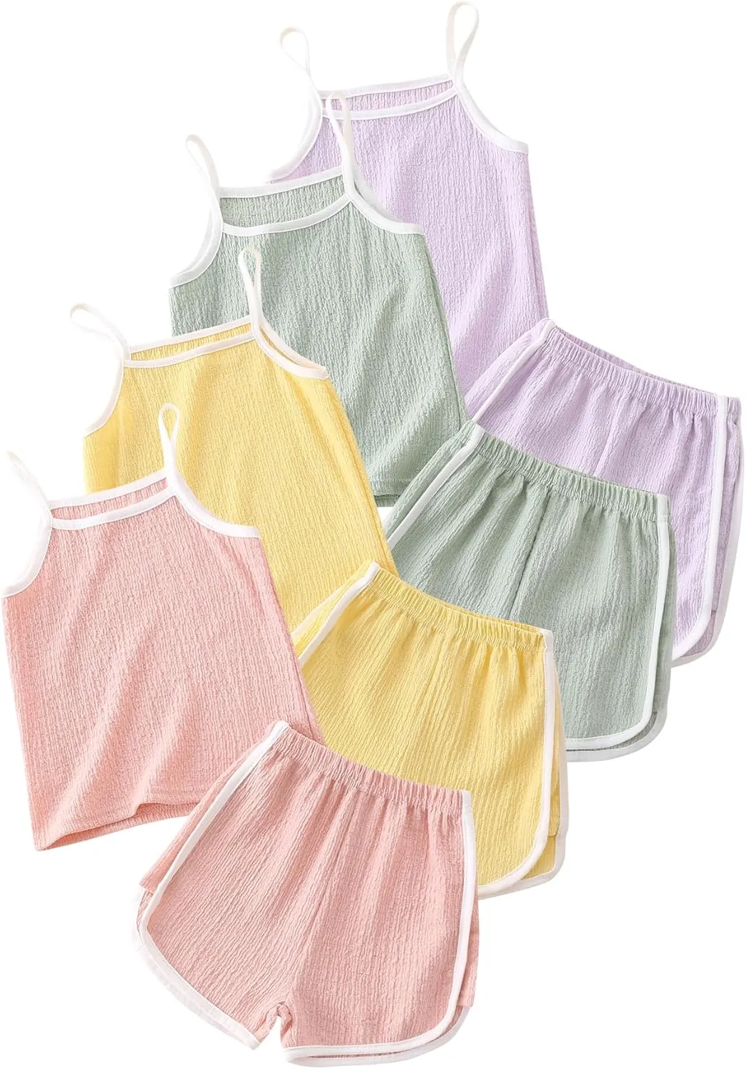 Girls 8 Pieces Summer Outfits Casual Cami Tank Top and Dolphin Shorts Clothing Sets 4-8Y