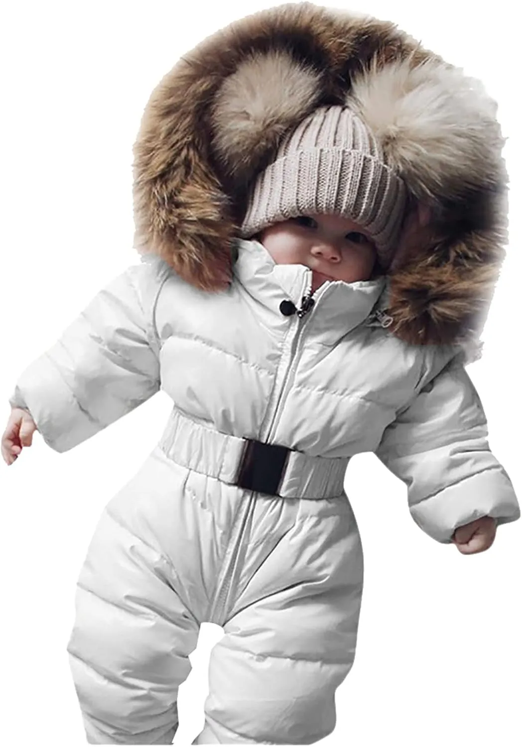 Girls Hooded Coat Infant Baby Snowsuit Romper Hooded Winter Warm Outerwear Jacket Jumpsuit Coat,Kids Cotton Padded Outwear(White,6-9 Months)