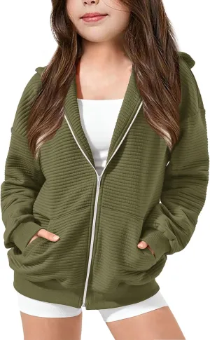 Girls Oversized Full Zip Hoodie Casual Long Sleeve Sweatshirts Cute Jackets with Pockets