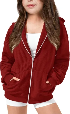 Girls Oversized Full Zip Hoodie Casual Long Sleeve Sweatshirts Cute Jackets with Pockets