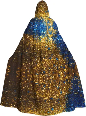 Glitter Pattern Print Halloween Hooded Cloak Hooded Cape Adult Halloween Costume Cosplay Witch Cloak with Extra Comfort Black