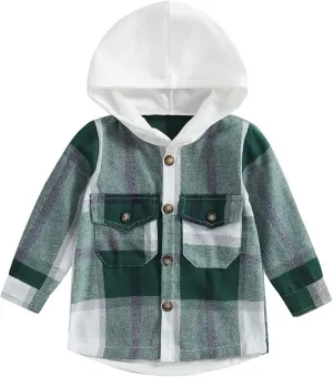 GOOCHEER Toddler Baby Boy Girl Plaid Jacket Hoodie Long Sleeve Button Down Shirts Coats Outerwear Shacket Cardigan Top