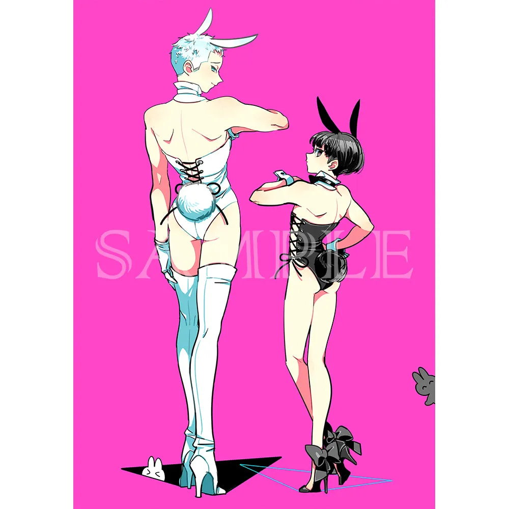 (Goods - High Resolution Print) Boys Gallery Kinako Chara-fine Furimuki Kuro Shiro Bunny A4 Size (Signed by the Artist)
