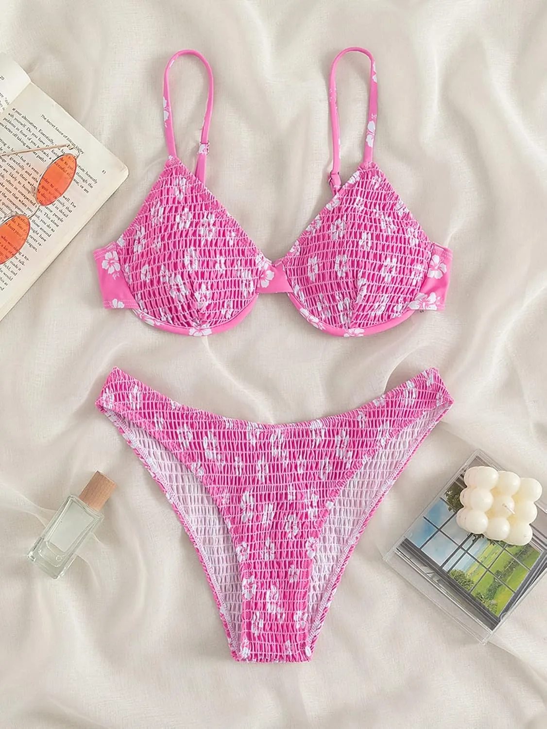 GORGLITTER Women's 2 Piece Swimsuits Floral High Waisted Bikini Sets Push Up Triangle Bathing Suits