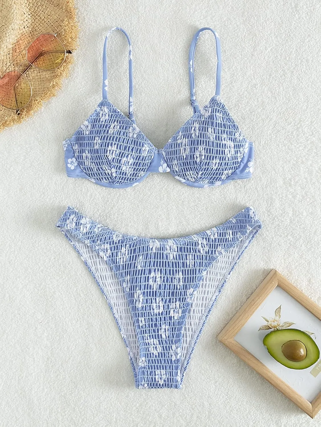 GORGLITTER Women's 2 Piece Swimsuits Floral High Waisted Bikini Sets Push Up Triangle Bathing Suits