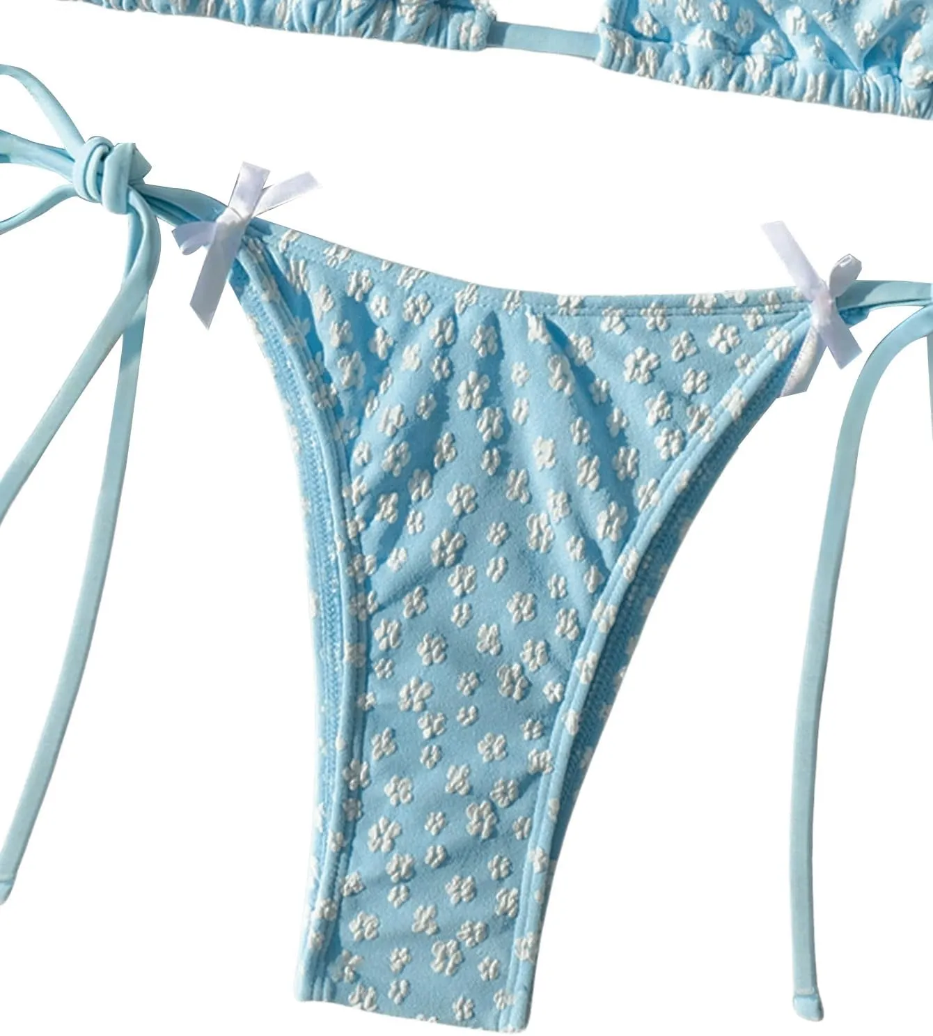 GORGLITTER Women's High Cut Thong Bikini Set Textured Halter Triangle String Cute Cheeky 2025 Swimsuit Bathing Suit