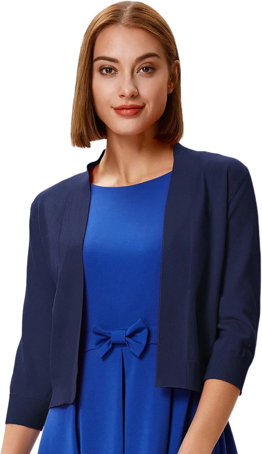 GRACE KARIN Women's 3/4 Sleeve Cardigan Knit Sweaters Cropped Open Front Shrug Bolero