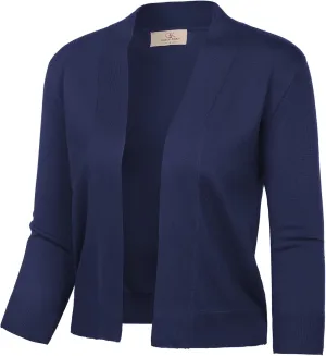 GRACE KARIN Women's 3/4 Sleeve Cardigan Knit Sweaters Cropped Open Front Shrug Bolero