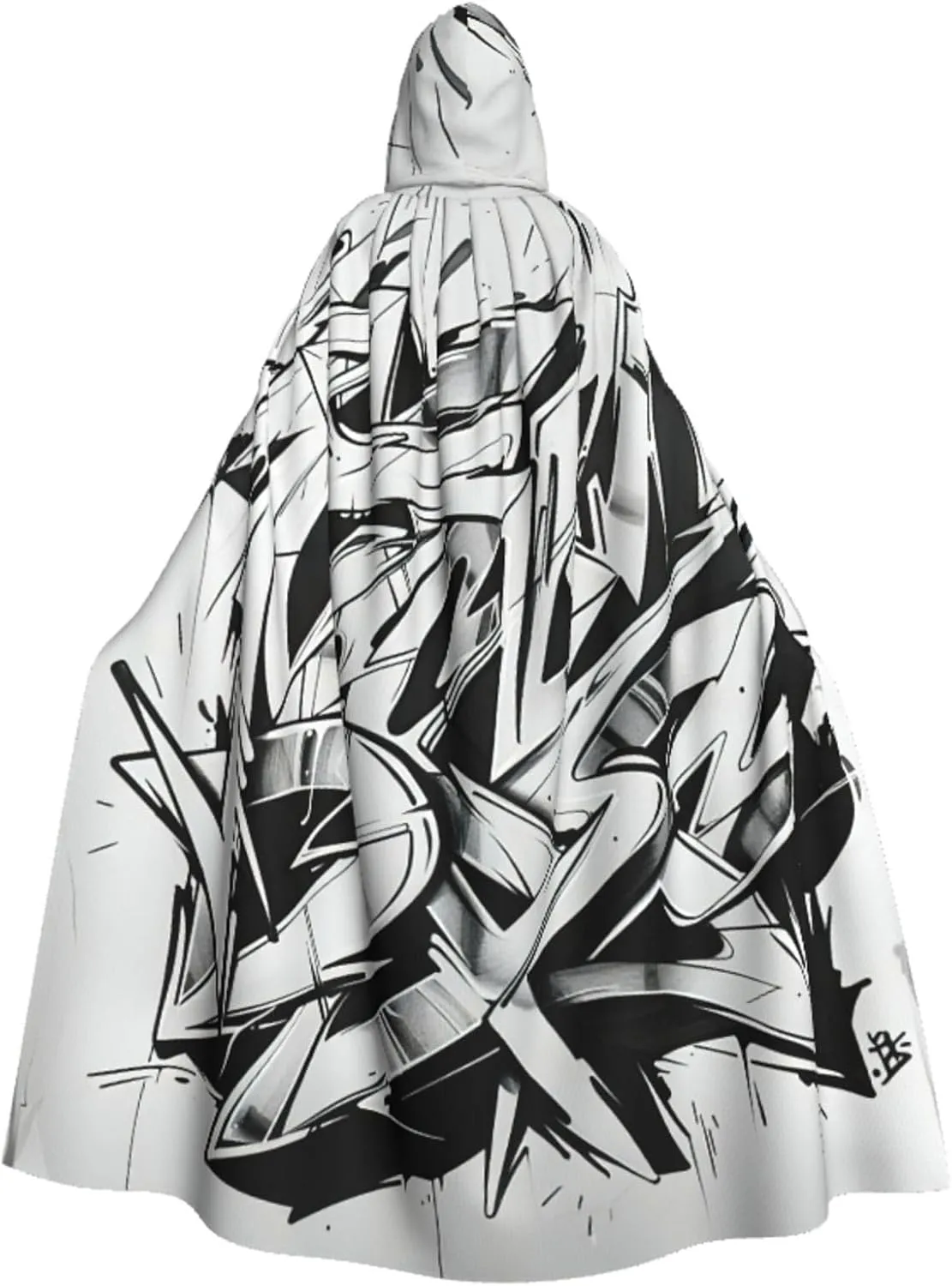 Graffiti Drawing Print Halloween Hooded Cloak Hooded Cape Adult Halloween Costume Cosplay Witch Cloak with Extra Comfort Black