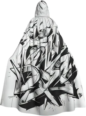 Graffiti Drawing Print Halloween Hooded Cloak Hooded Cape Adult Halloween Costume Cosplay Witch Cloak with Extra Comfort Black