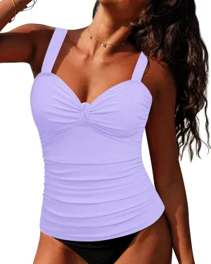 GRAPENT Tankini Tops for Women Twist Knot Ruched Swimsuits Beach Padded Adjustable Straps Modest Swimwear Swim Tops Only