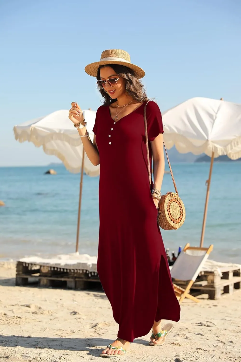 GRECERELLE Women's Casual Long Dress Sleeveless Double Split Maxi Dresses