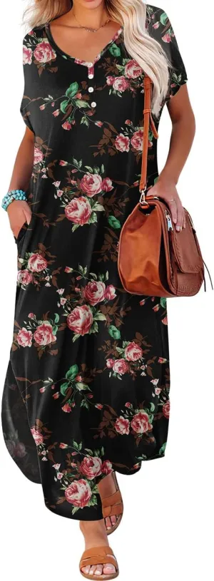 GRECERELLE Women's Casual Long Dress Sleeveless Double Split Maxi Dresses