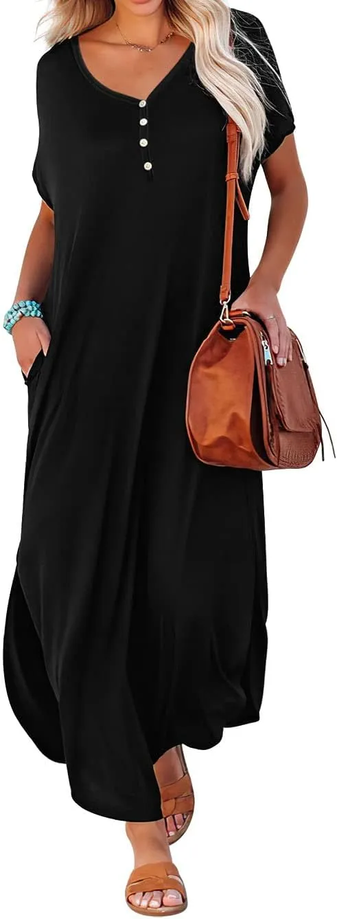 GRECERELLE Women's Casual Long Dress Sleeveless Double Split Maxi Dresses