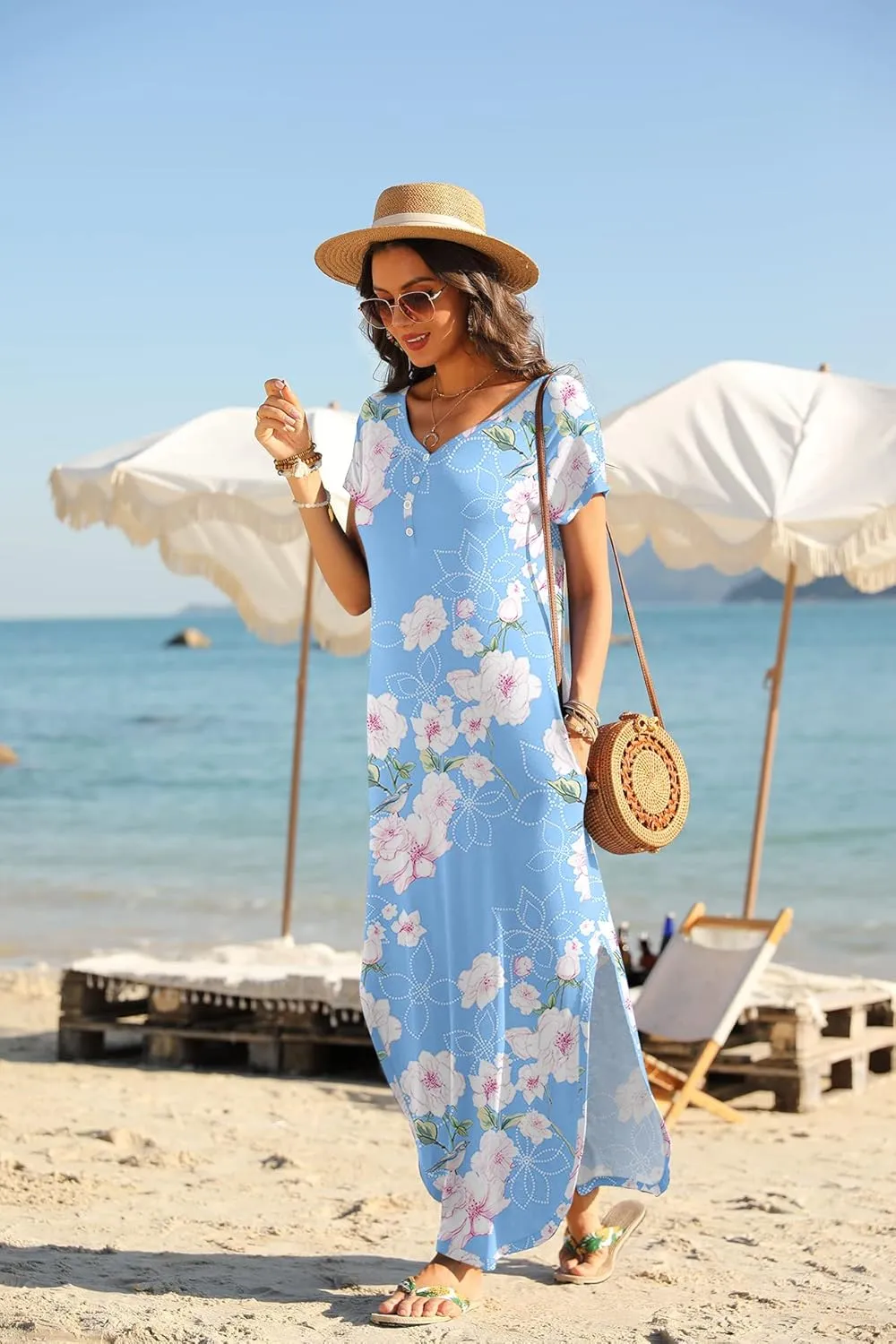 GRECERELLE Women's Casual Long Dress Sleeveless Double Split Maxi Dresses