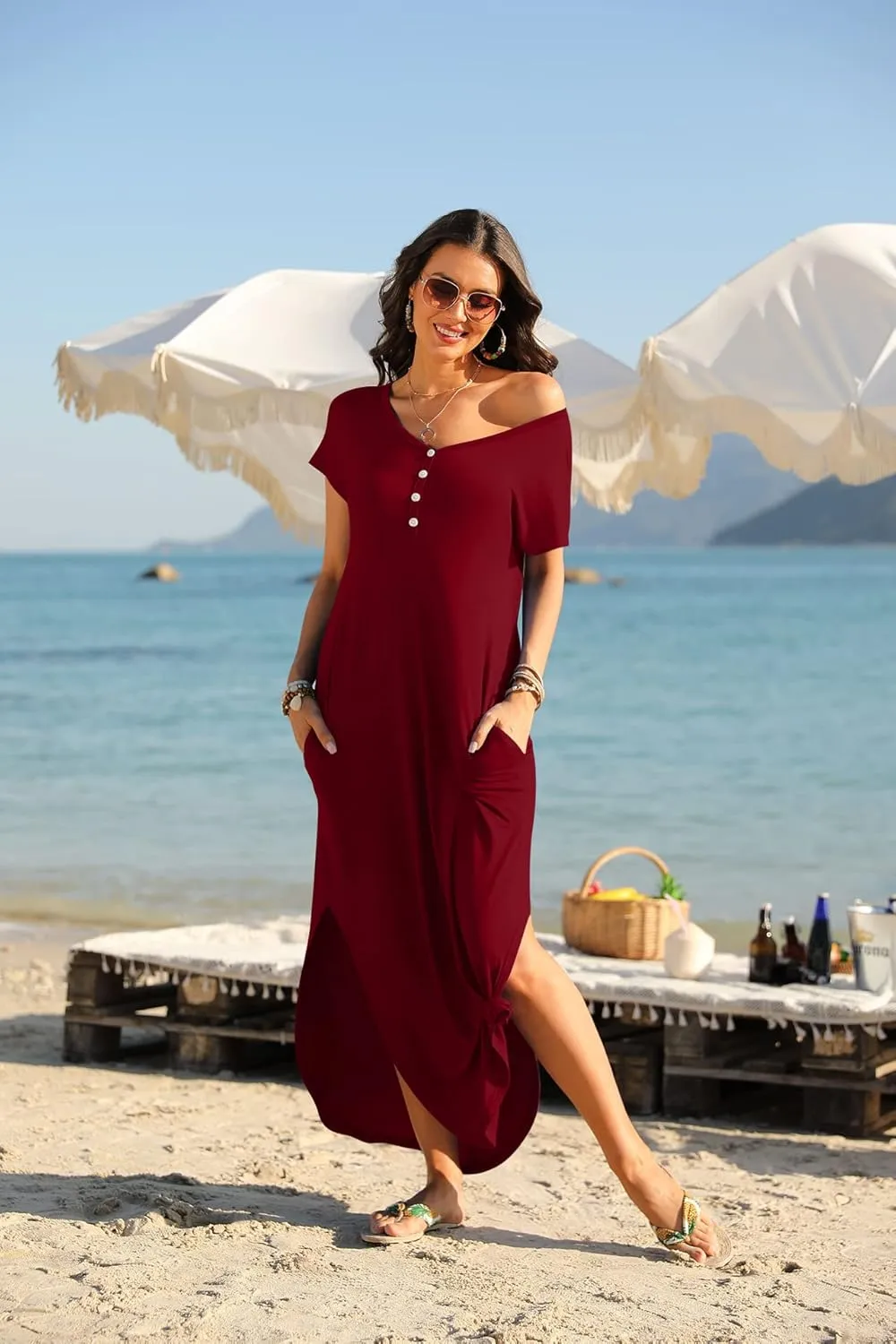 GRECERELLE Women's Casual Long Dress Sleeveless Double Split Maxi Dresses
