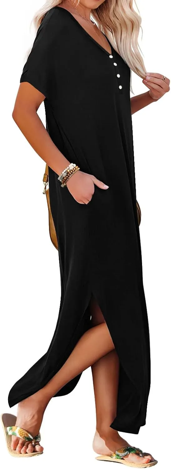 GRECERELLE Women's Casual Long Dress Sleeveless Double Split Maxi Dresses