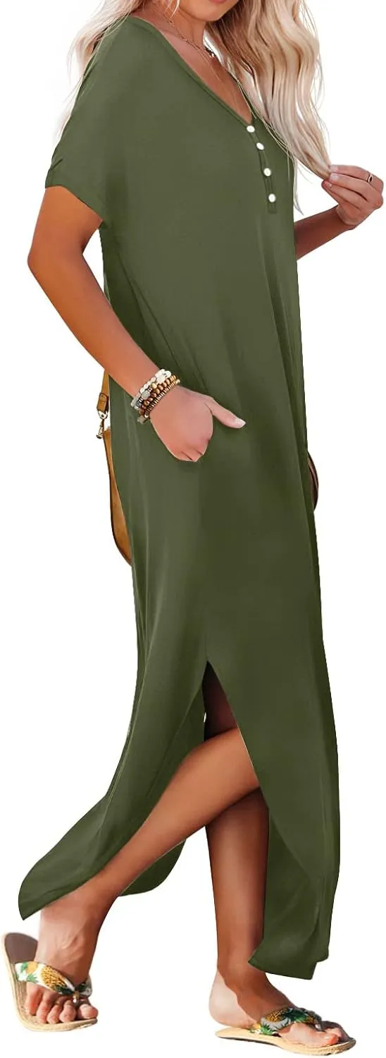 GRECERELLE Women's Casual Long Dress Sleeveless Double Split Maxi Dresses