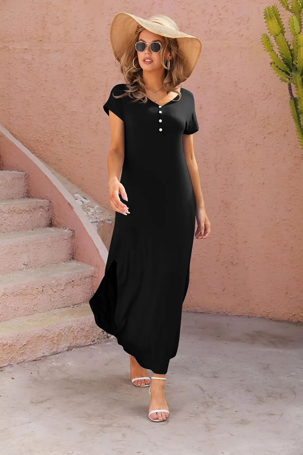 GRECERELLE Women's Casual Long Dress Sleeveless Double Split Maxi Dresses