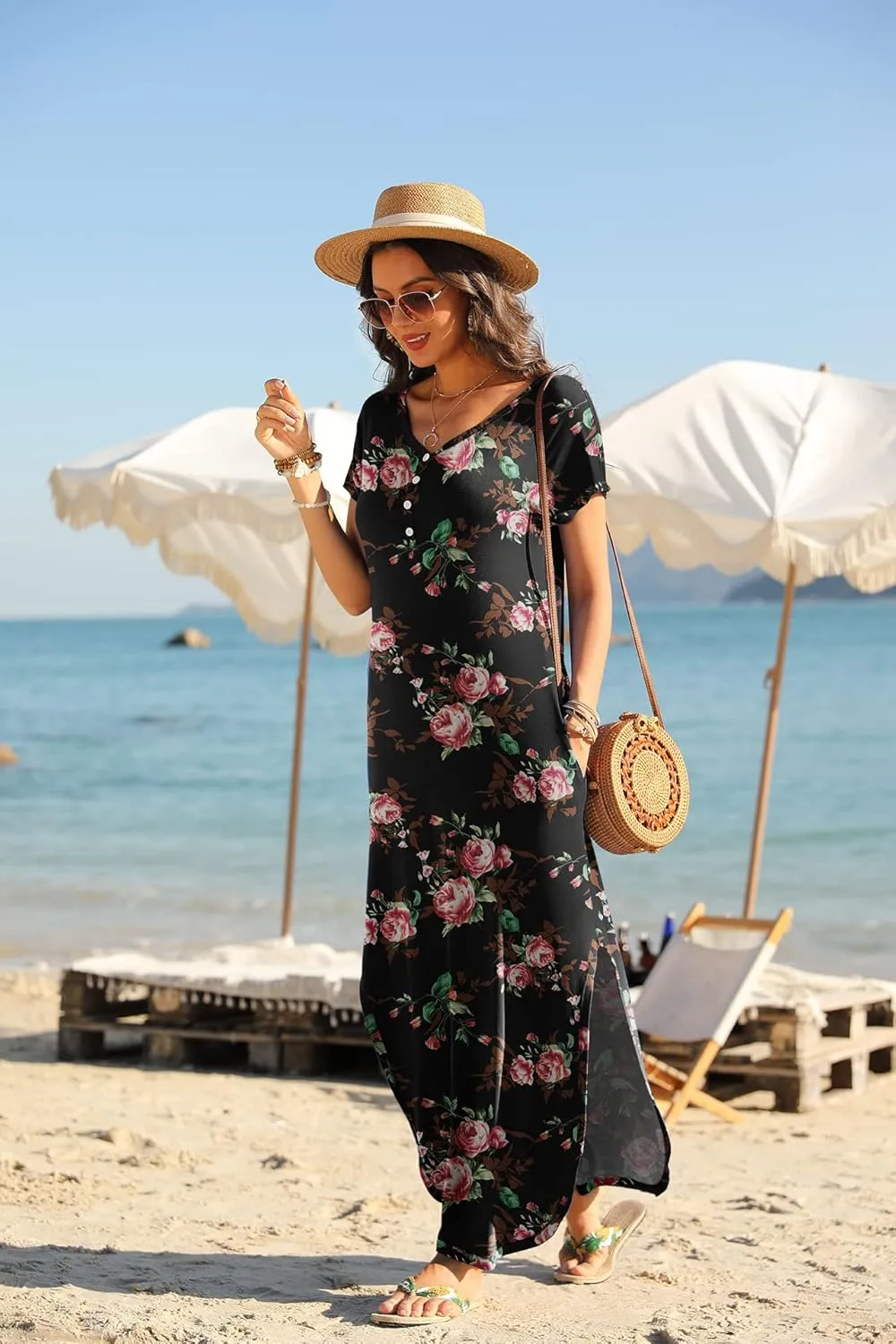 GRECERELLE Women's Casual Long Dress Sleeveless Double Split Maxi Dresses