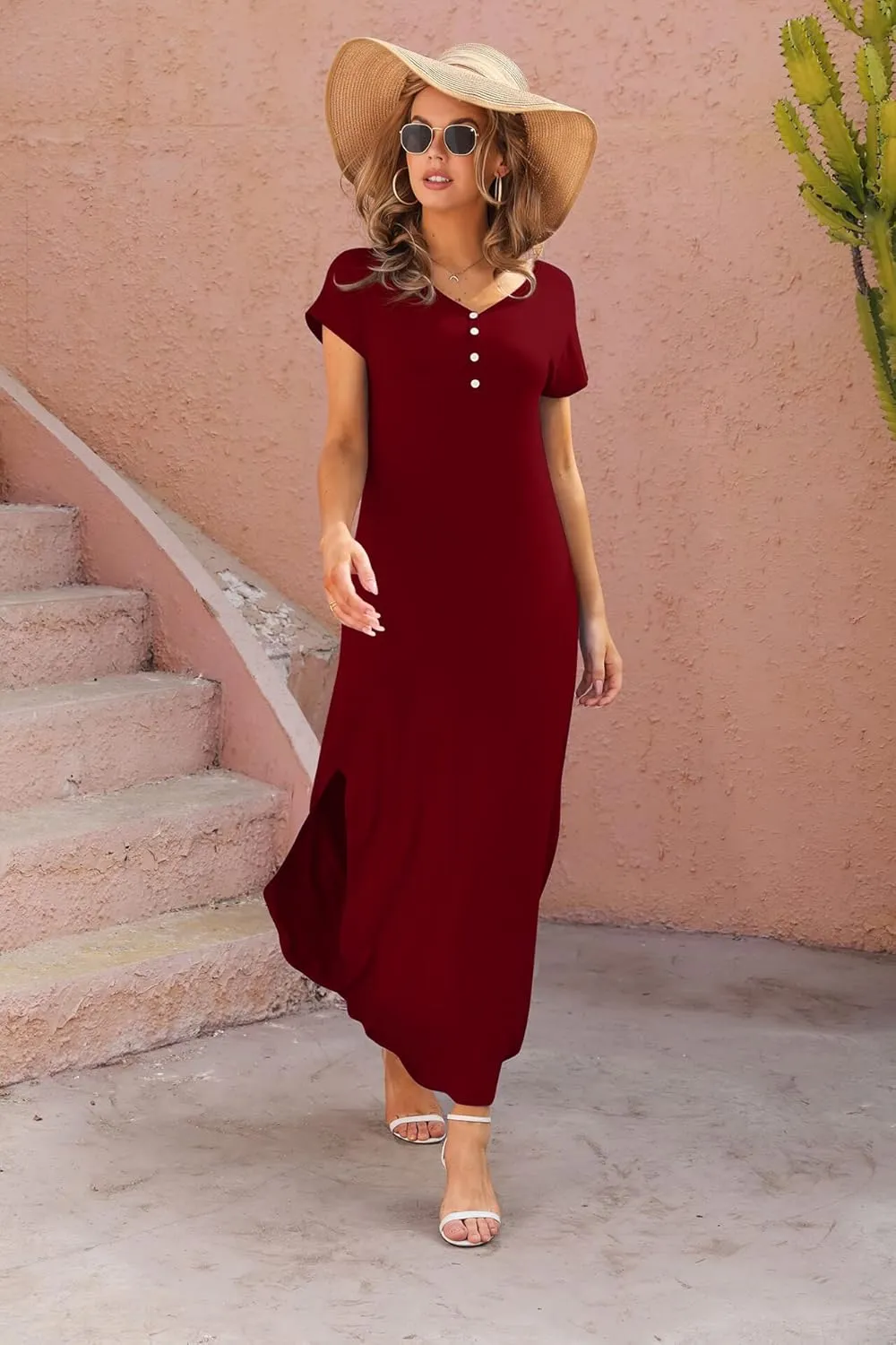 GRECERELLE Women's Casual Long Dress Sleeveless Double Split Maxi Dresses