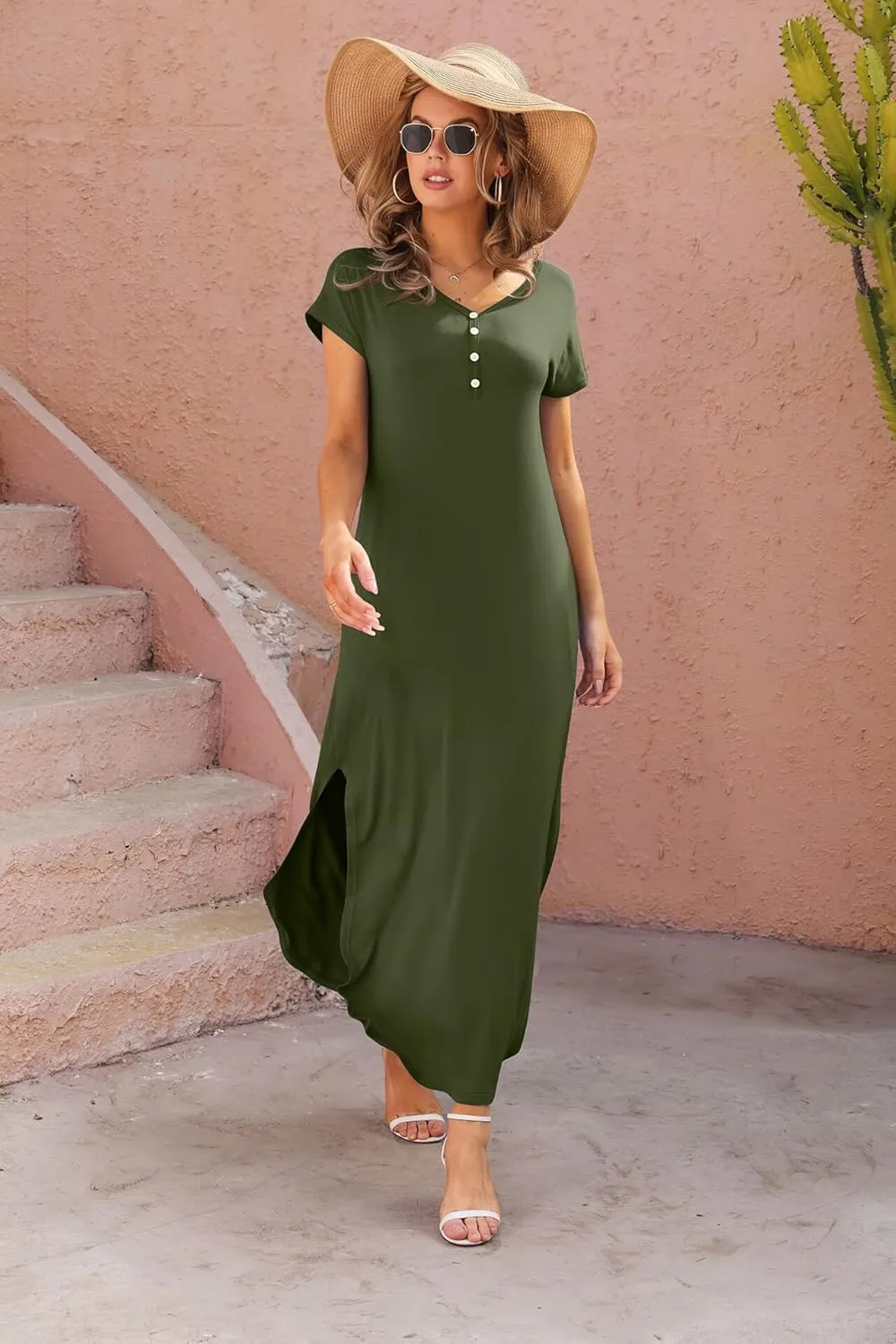 GRECERELLE Women's Casual Long Dress Sleeveless Double Split Maxi Dresses