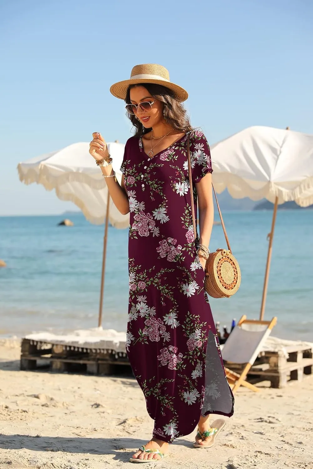 GRECERELLE Women's Casual Long Dress Sleeveless Double Split Maxi Dresses