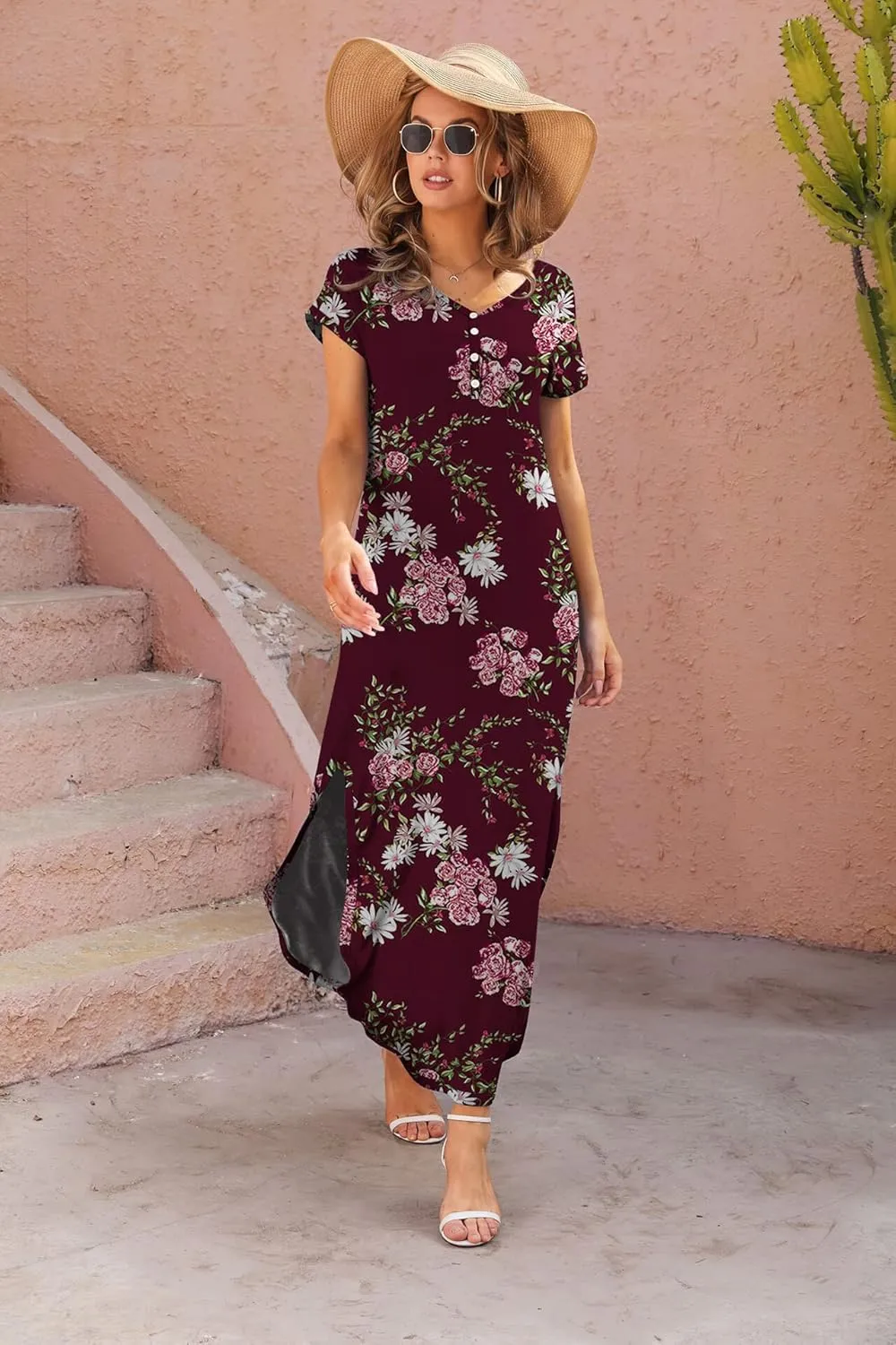GRECERELLE Women's Casual Long Dress Sleeveless Double Split Maxi Dresses