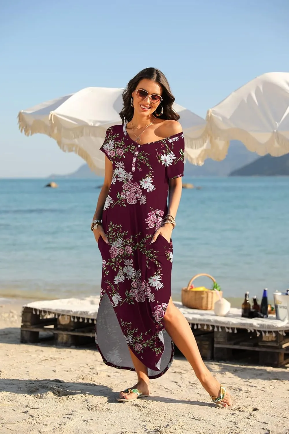 GRECERELLE Women's Casual Long Dress Sleeveless Double Split Maxi Dresses