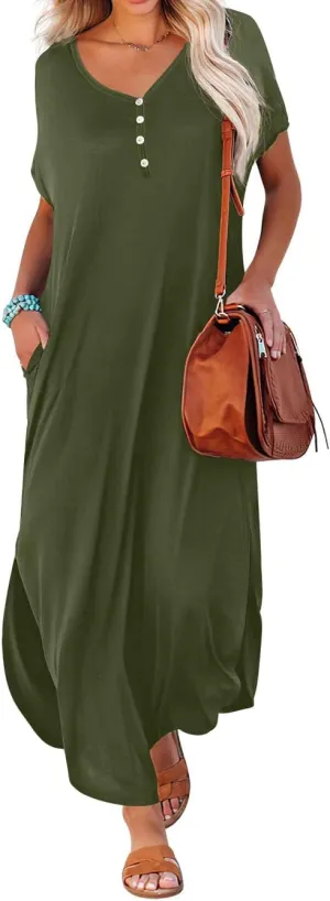GRECERELLE Women's Casual Long Dress Sleeveless Double Split Maxi Dresses
