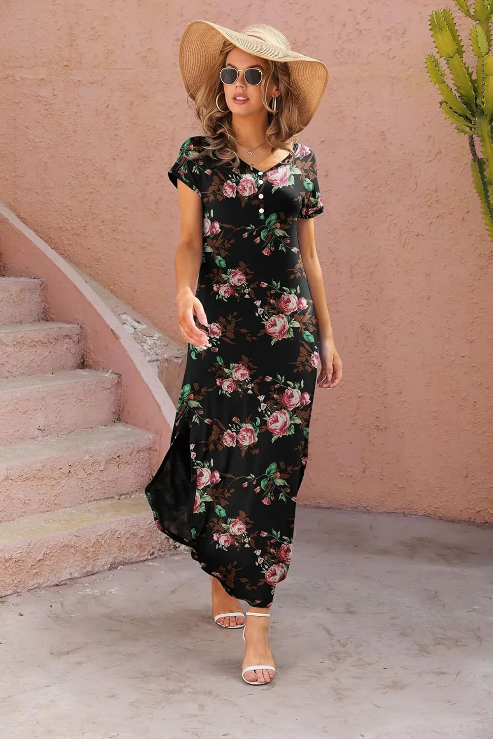 GRECERELLE Women's Casual Long Dress Sleeveless Double Split Maxi Dresses