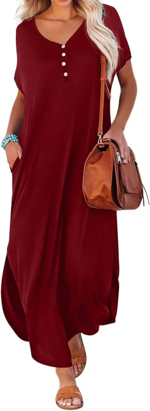 GRECERELLE Women's Casual Long Dress Sleeveless Double Split Maxi Dresses
