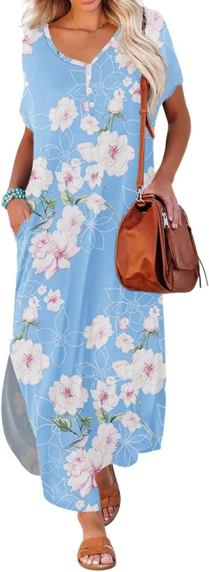 GRECERELLE Women's Casual Long Dress Sleeveless Double Split Maxi Dresses