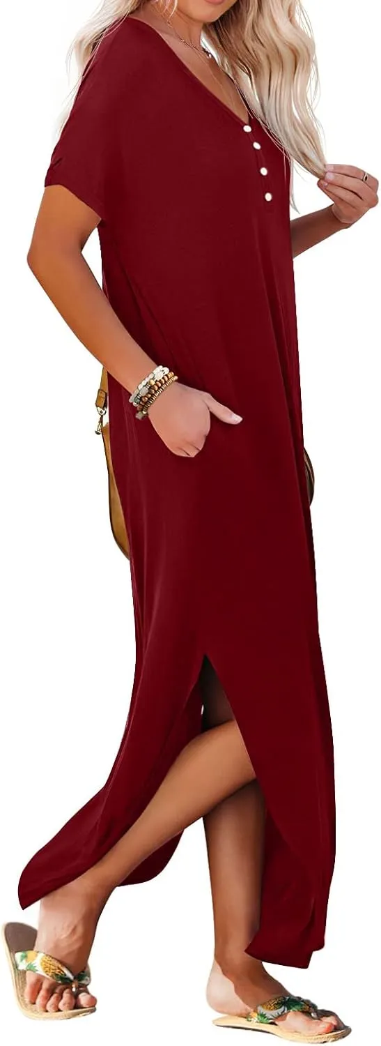 GRECERELLE Women's Casual Long Dress Sleeveless Double Split Maxi Dresses