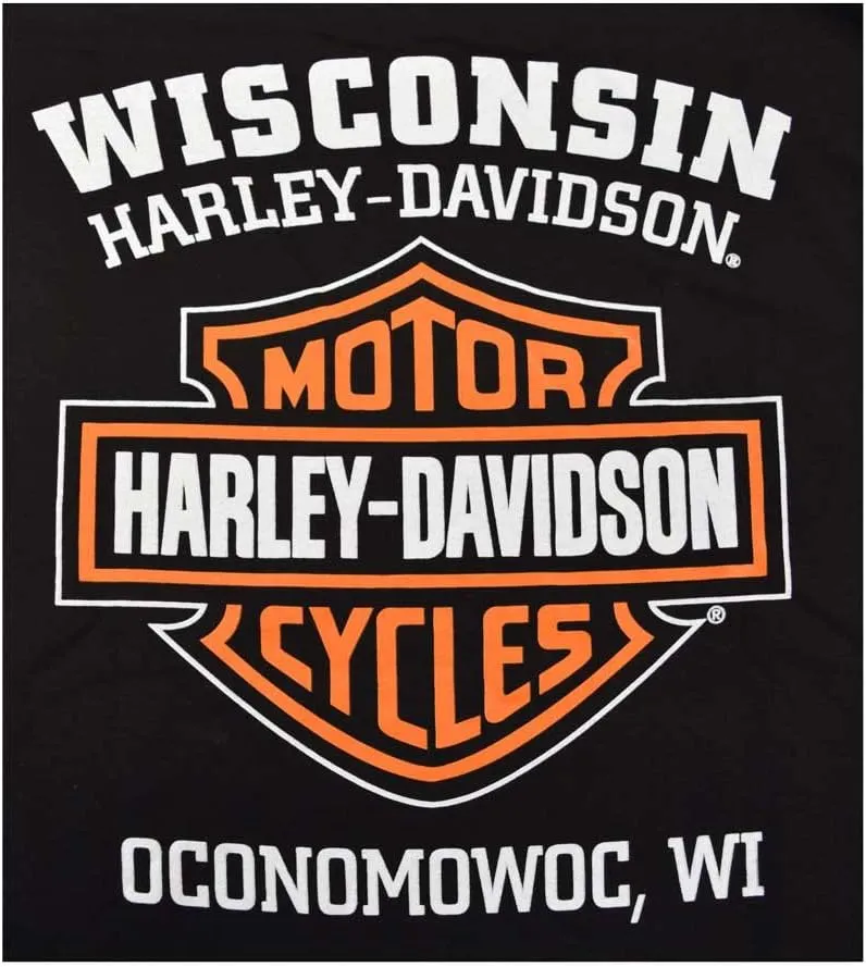 Harley-Davidson Men's Long Sleeve Orange Bar & Shield Black Shirt 30291744