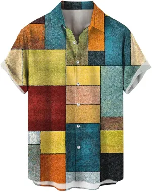 Hawaiian Shirt for Men Big and Tall Casual Beach Button Down Short Sleeve Shirt Men's Linen Western Casual Shirt Button