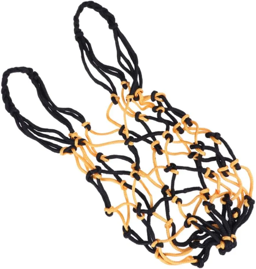 Heavy Duty Drawstring Mesh Net Bag for Basketball and Sports Equipment Durable Nylon Storage Carrier with Closure Versatile for Various Activities Yellow and Black